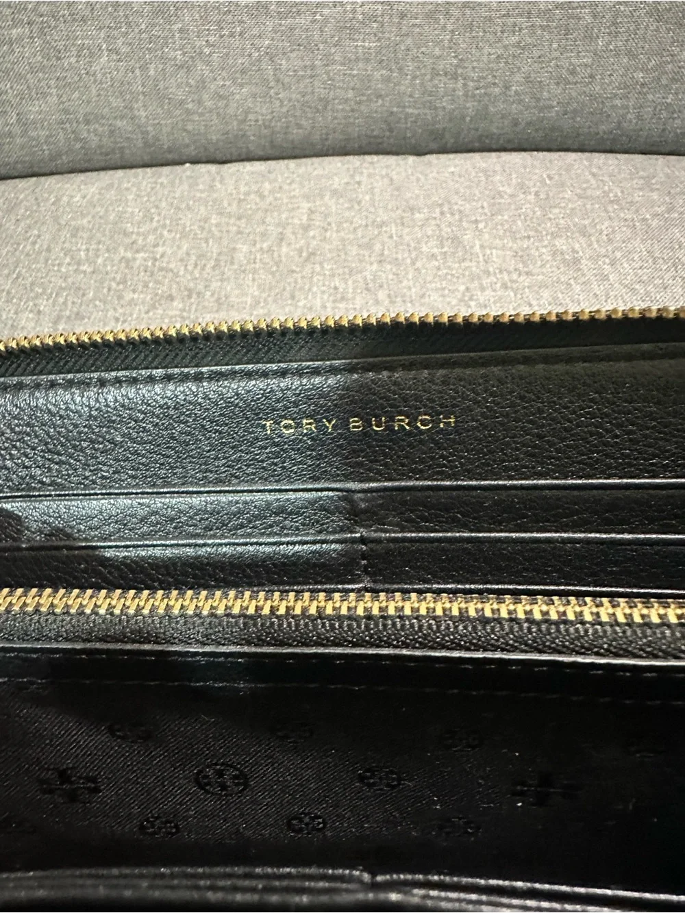 Tory Burch Black Pebbled Leather Zip Around Wallet